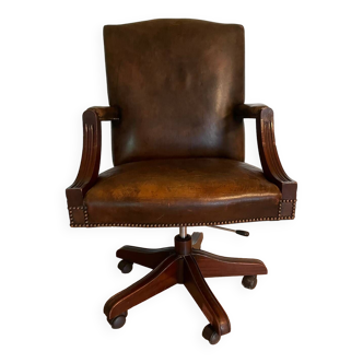 vintage norvégien Chaise de bureau pivotante en cuir Ring Mekanikk