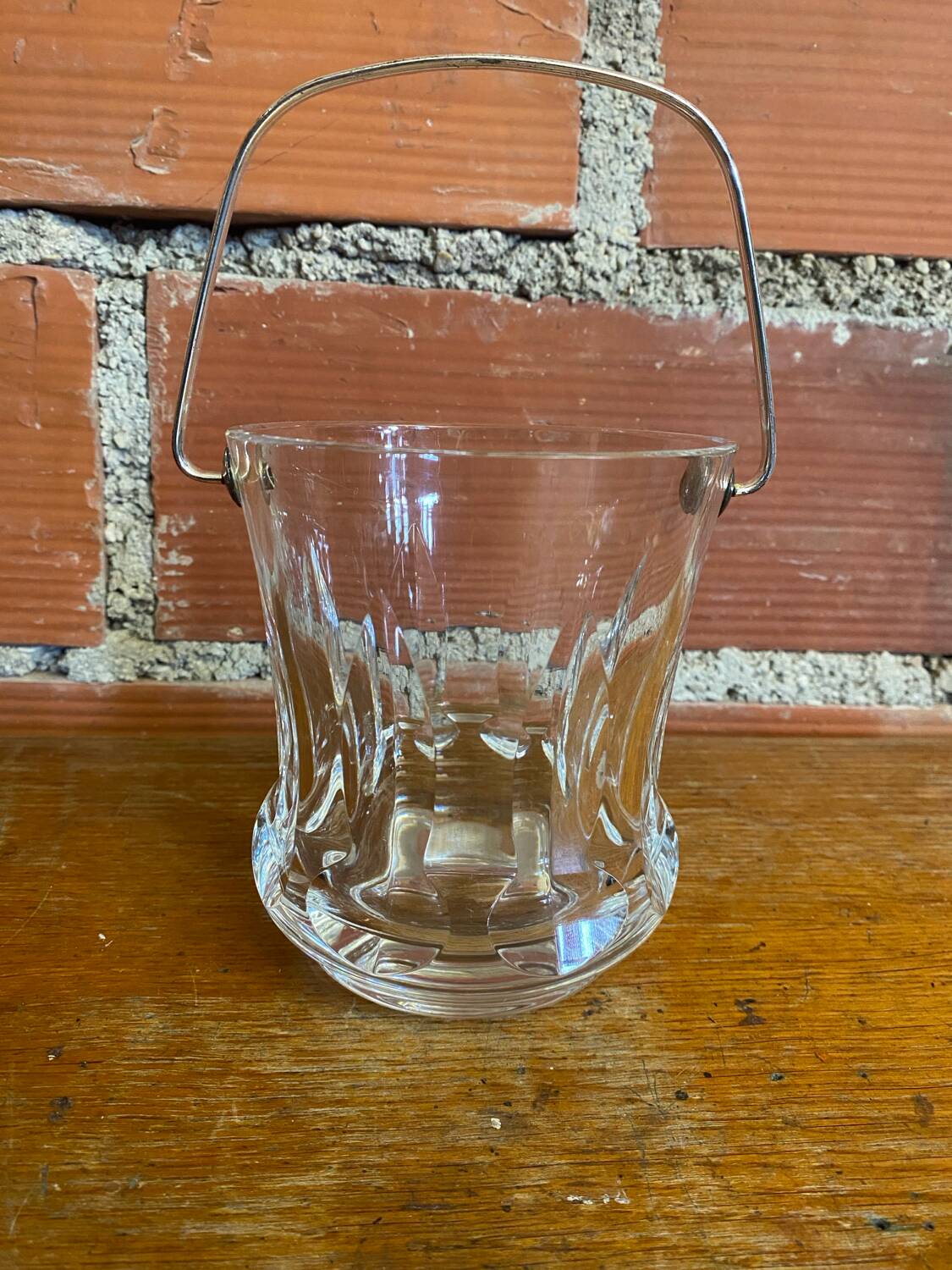 Vintage crystal ice bucket with mold and chrome metal handle