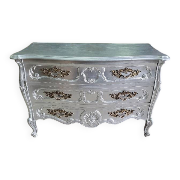 Commode style louis XV argente 3 tiroirs