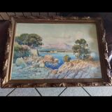 Tableau aquarelle vue du Cap d'ail par Émile Gauffriaud