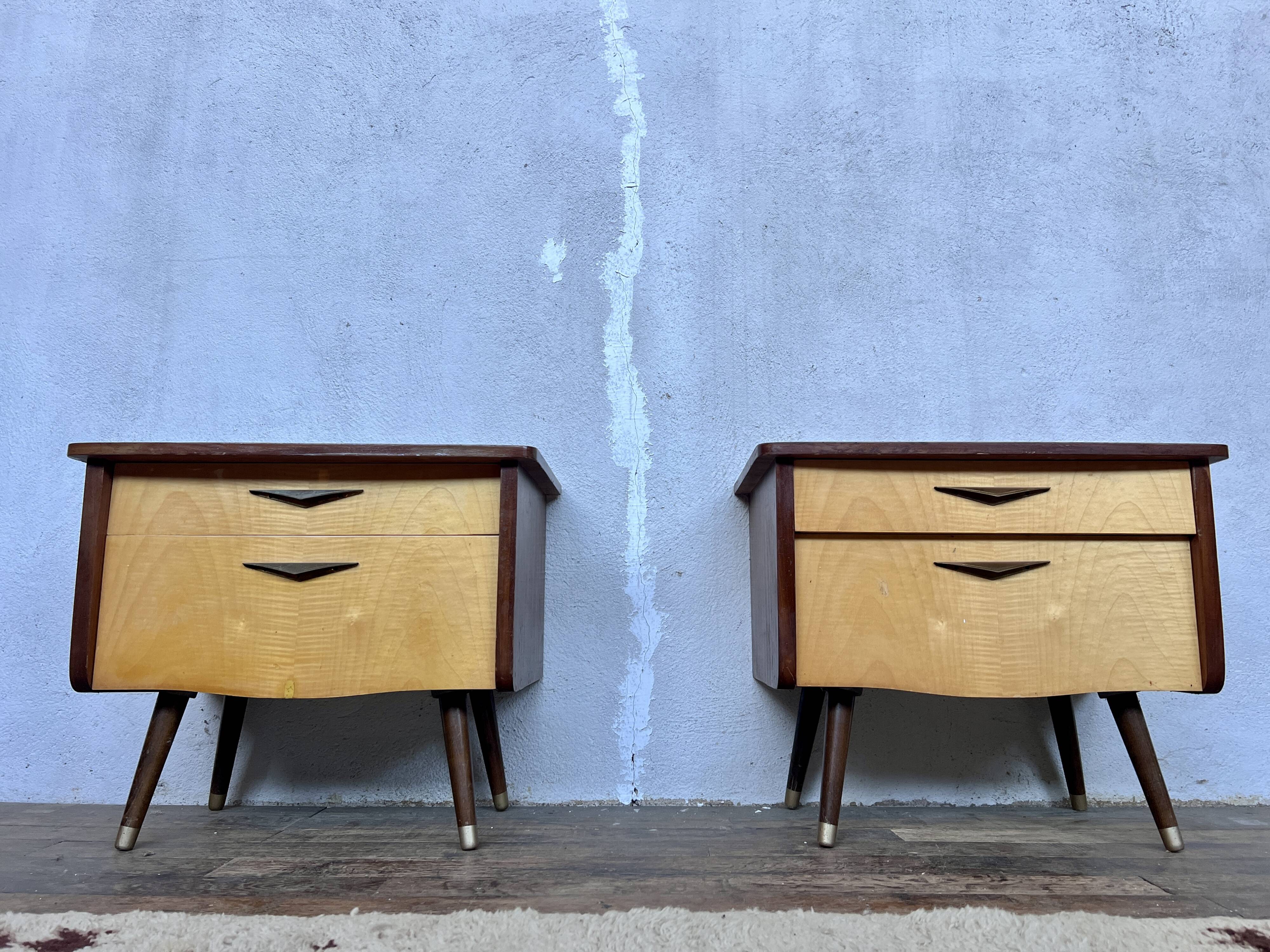 Pair of nightstands vintage bedside table compass legs