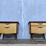 Pair of nightstands vintage bedside table compass legs