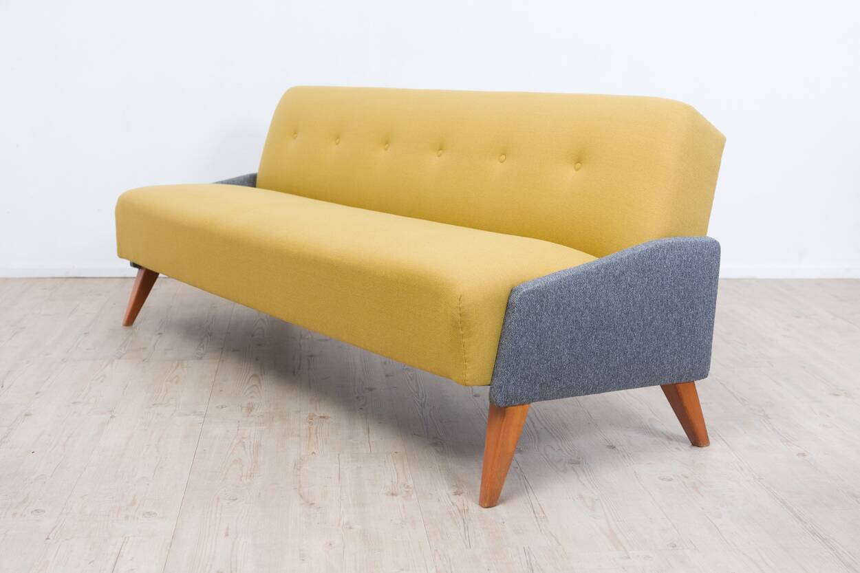 1950s streamline design sofa bed – Light yellow & grey mottled
