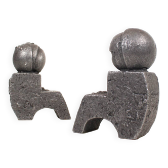 Set of brutalist cast aluminum bookends by Willy Ceysens, Belgium 1980s