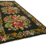 Handwoven Vintage Bessarabian Black Kilim 184 cm x 530 cm - 23392