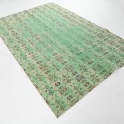 6x9 Vintage Green Geometric Pattern Anatolian Vintage Rug, 179x283 Cm