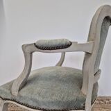 Louis XV style cabriolet armchair in patinated wood and velvet