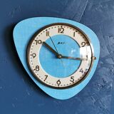Vintage formica clock asymmetrical silent wall clock "GC celestial blue"