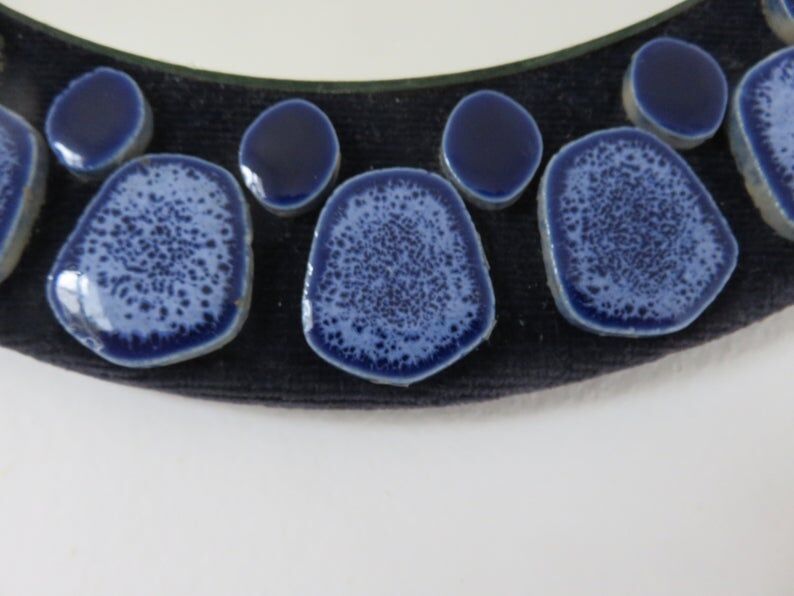 Blue ceramic round mirror 60 70s