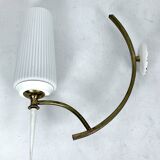 Mid-Century Italian pair of sconces in brass and opaline glass