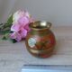 Old small brass and enamel vase with floral decoration, Small artisanal brass pot