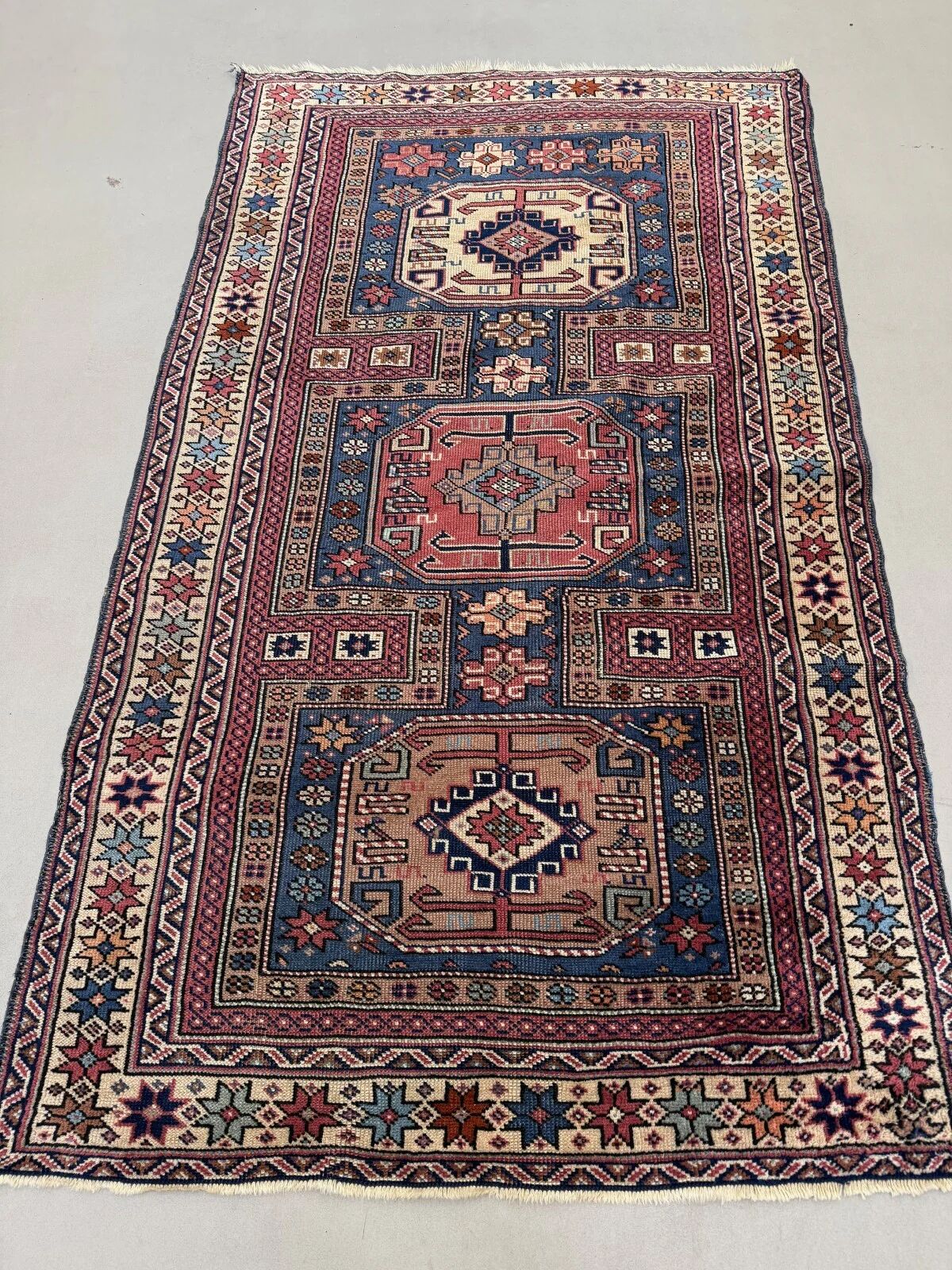 Antique Caucasian rug 215x126 cm Lesghi Star tribal Kazak rug large 2522