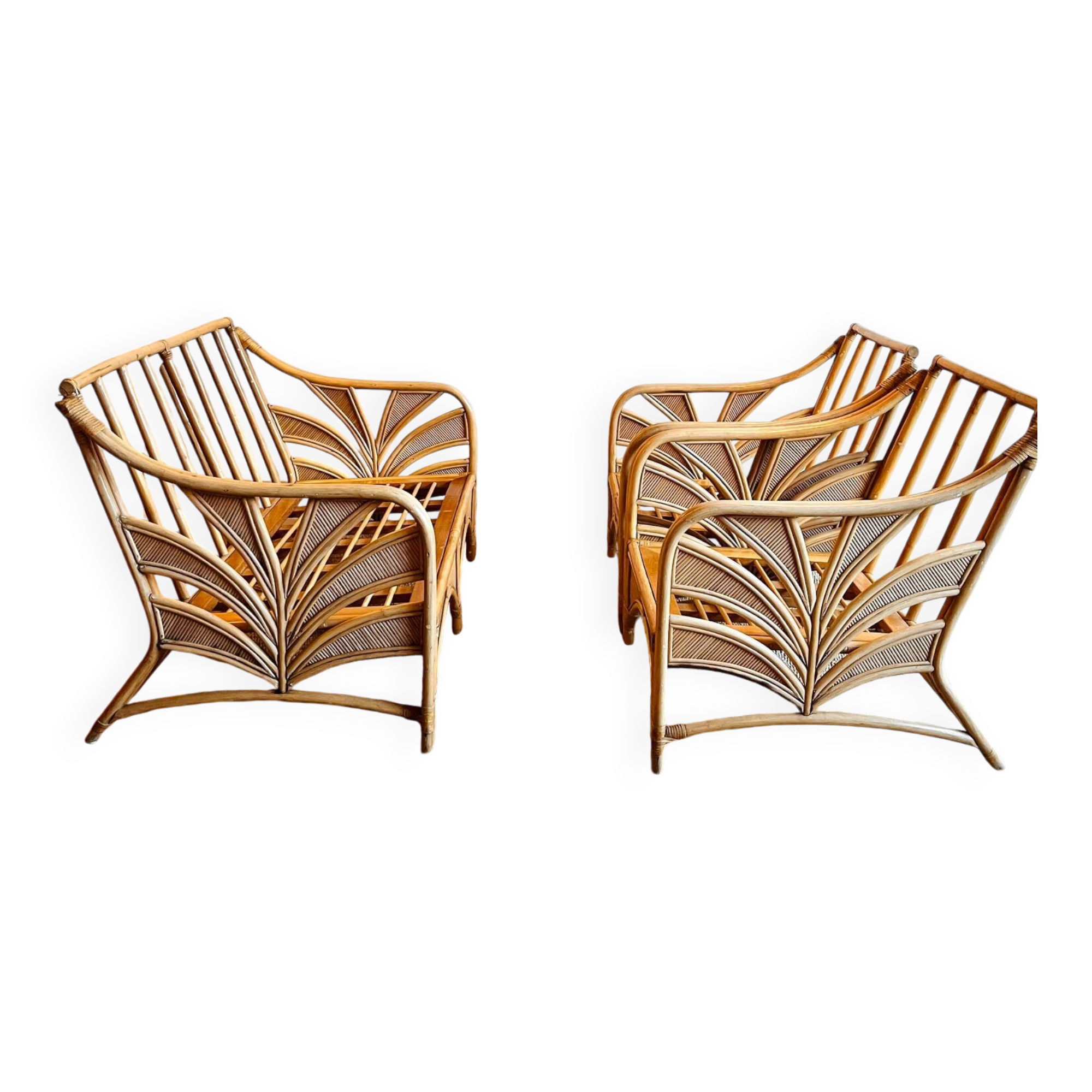 Rattan Bamboo lounge set coach and  2 armchairs