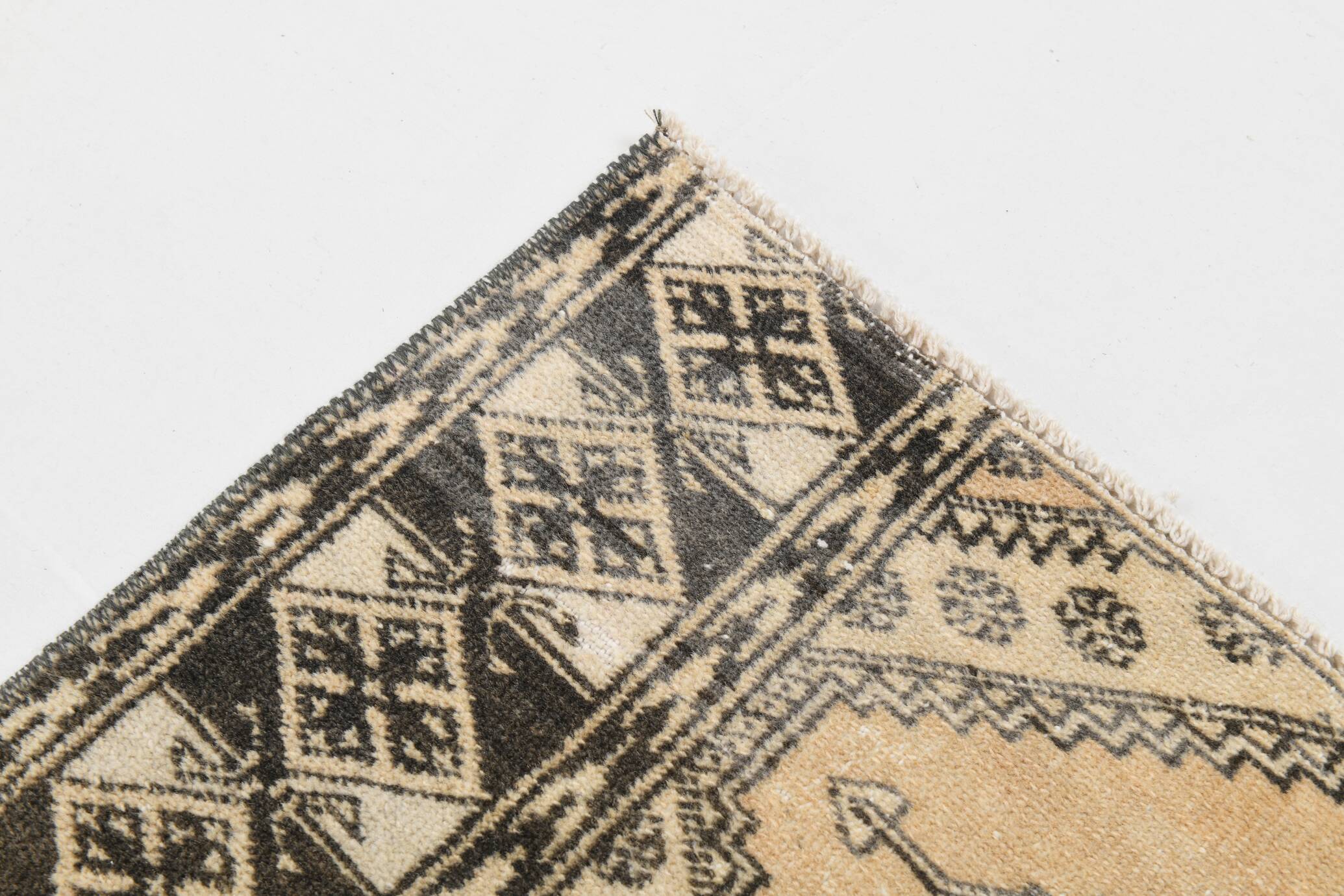 3x10 Cream Black Vintage Persian Runner Rug, 76x303Cm SK 20938