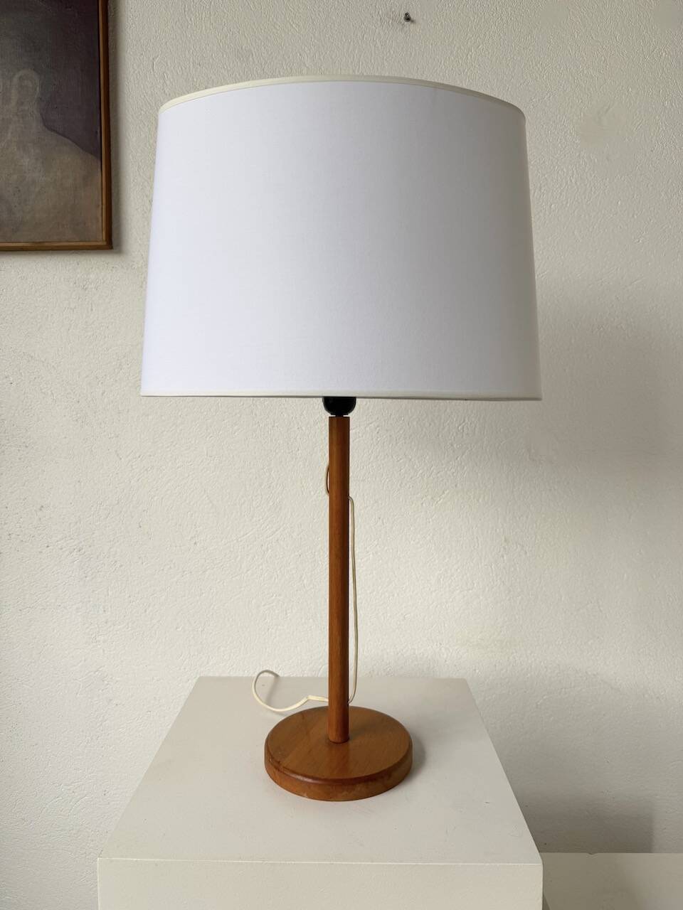 70s oak wood table lamp