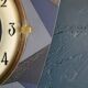 Vintage formica clock silent trapeze wall pendulum "Grey blue"
