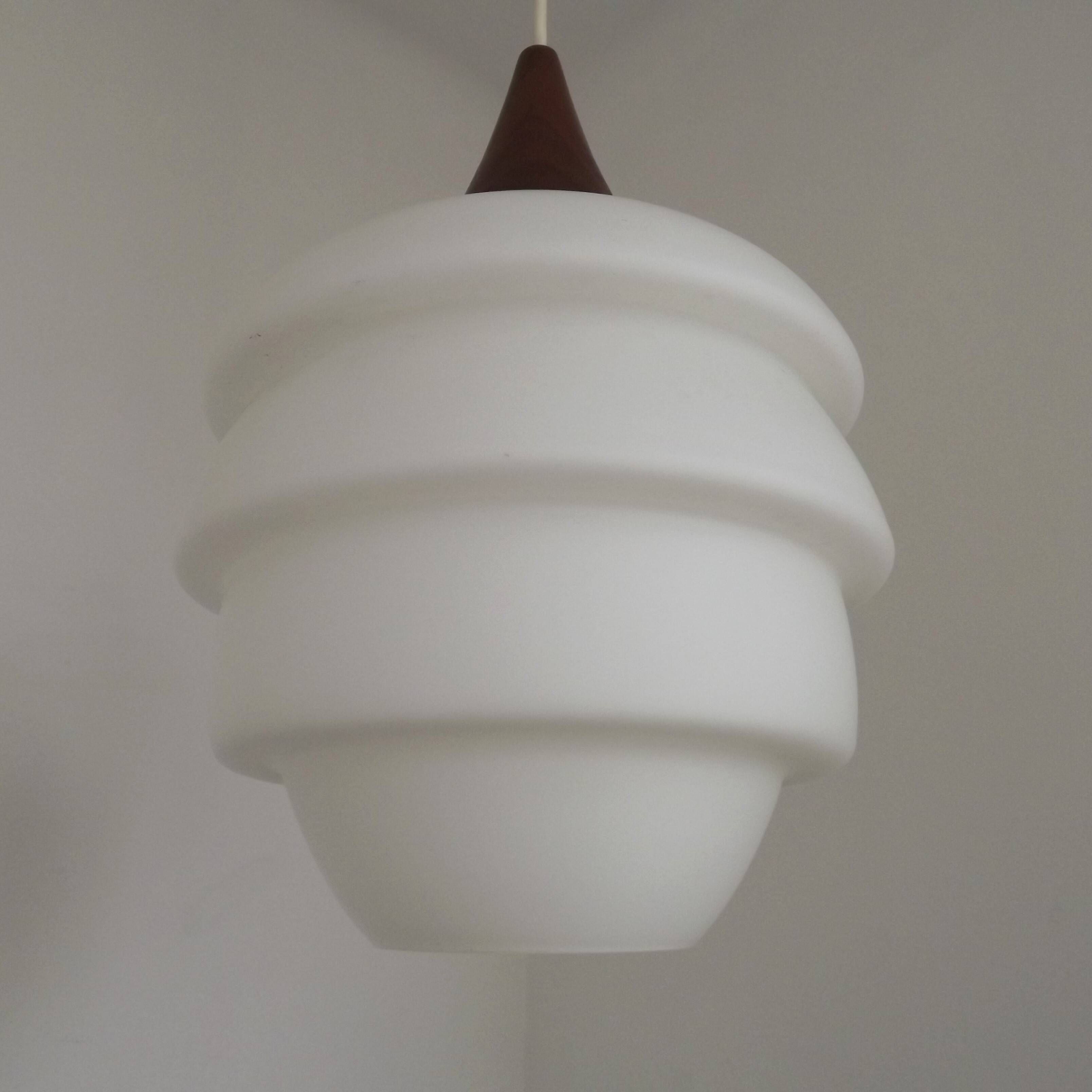 French Vintage Retro Ceiling Light 1960s/70s White Glass Tiered Shade 5589
