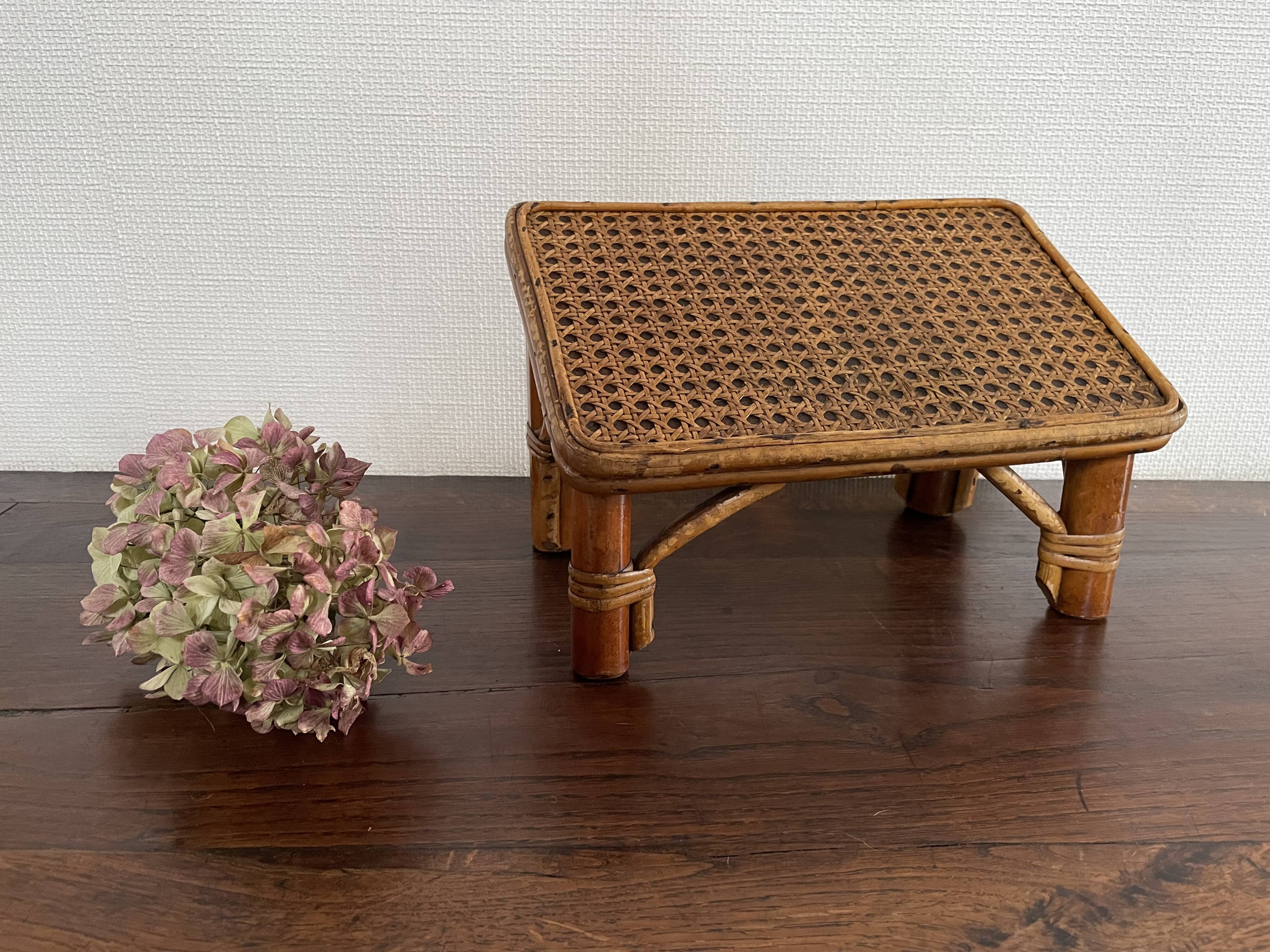 Rattan and cane footrest from the 1950s