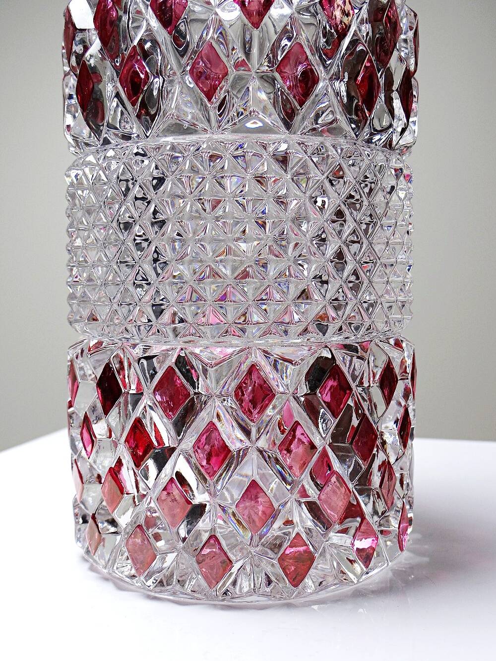 Harlequin crystal whisky decanter, Bohemia, Czechoslovakia, vintage 1950s-1970s