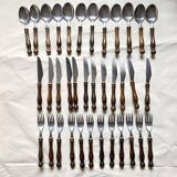 36-piece cutlery set with wooden and stainless steel handles, 1970s