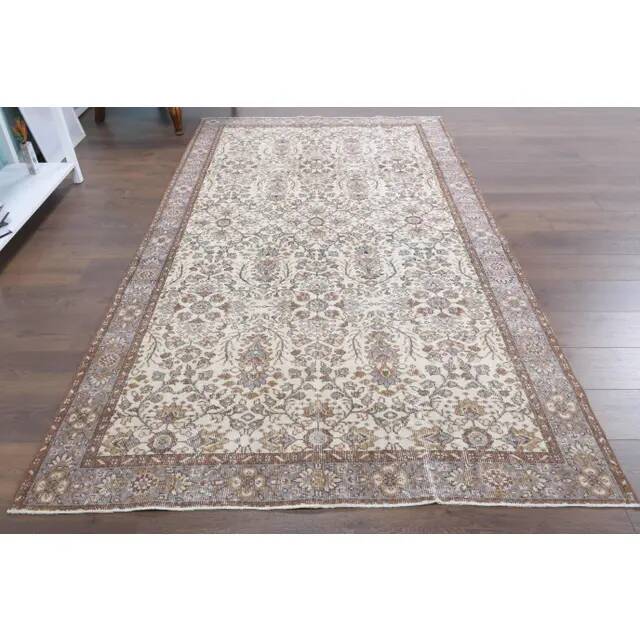 Vintage Turkish Hand-Knotted Wool Cotton Beige Area Rug 158x284
