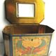 Octagonal sewing box with mirror, lithographed sheet: antique scene, 1900