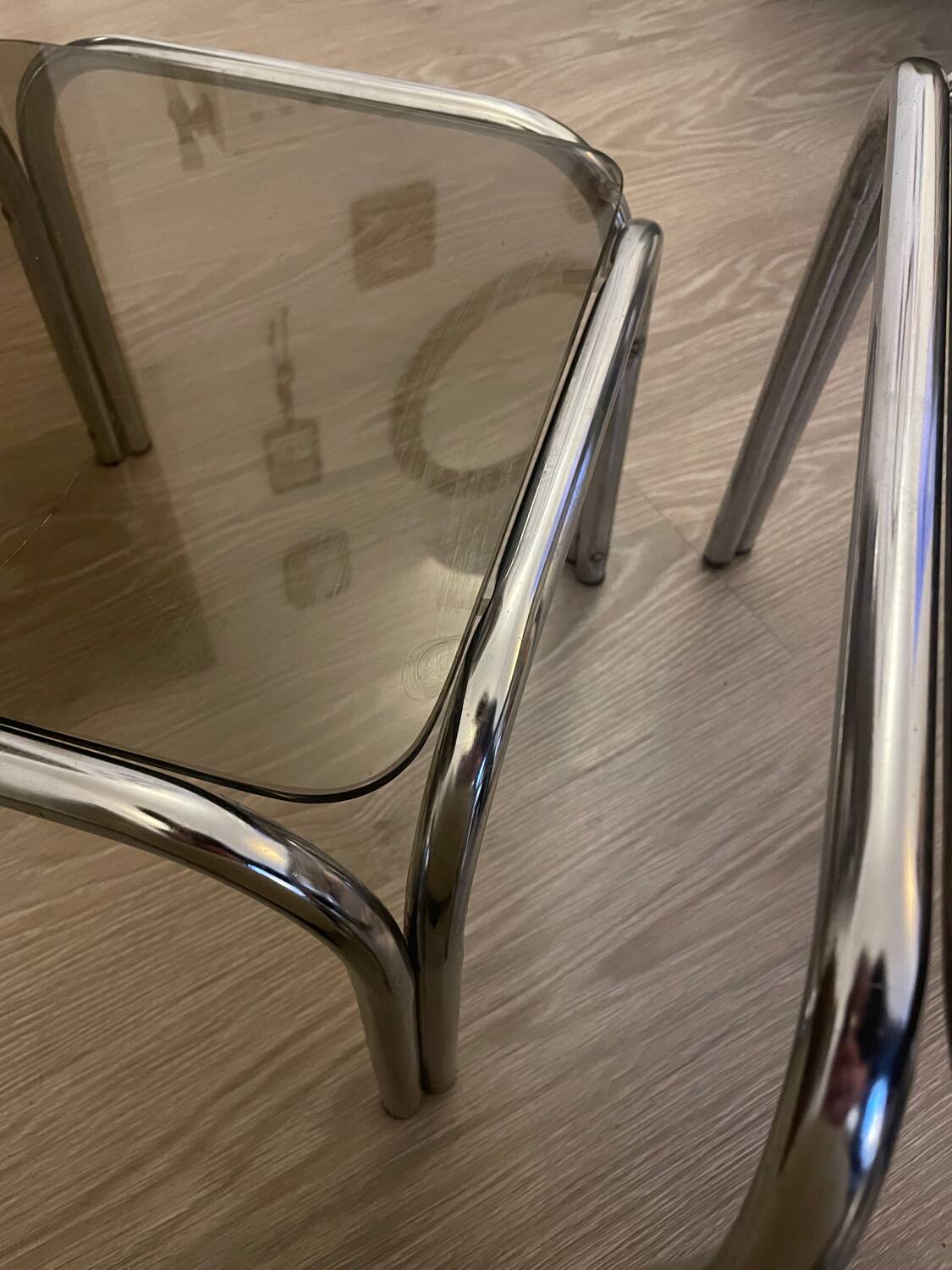 Table gigognes en chrome et verre fumé, 1970s, set de 2