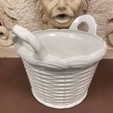 White enameled ceramic cachepot with woven wicker decoration