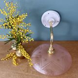 Vintage pink frosted glass wall lamp with elbow arm