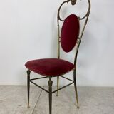chaise vintage style régence en laiton et velours rouge années 1950