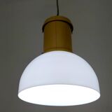 Industrial White Plexiglass and Yellow Varnished Aluminum Pendant, Italy