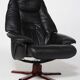 Pair of Danish black leather recliner swivel chairs by Hjort Knudsen