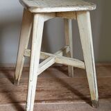 Old workshop stool in patinated solid wood