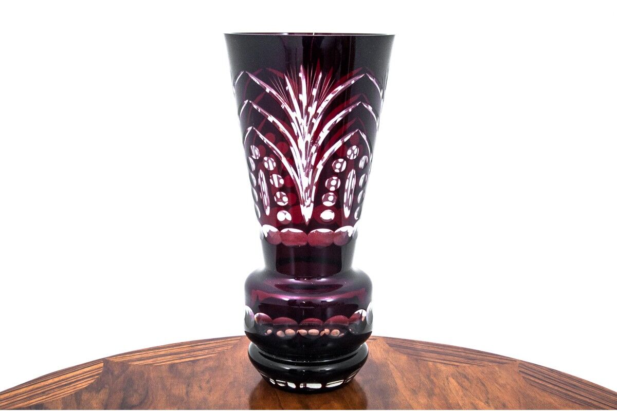 Maroon crystal vase, Poland, 1970s