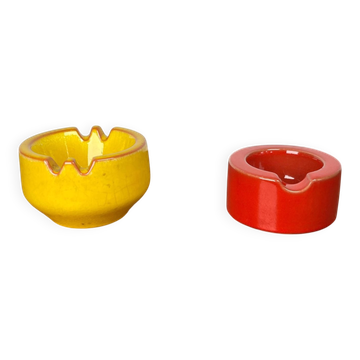 Mid-Century Modern German Space Age Red and Yellow Ceramic Ashtrays, 1960s, Set of 2