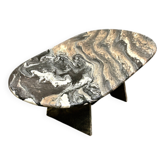 Oval Vintage Cipollino Ondulato Marble Coffee Table, 1970s. Italy