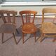 Set of 12 mismatched wooden bistro chairs