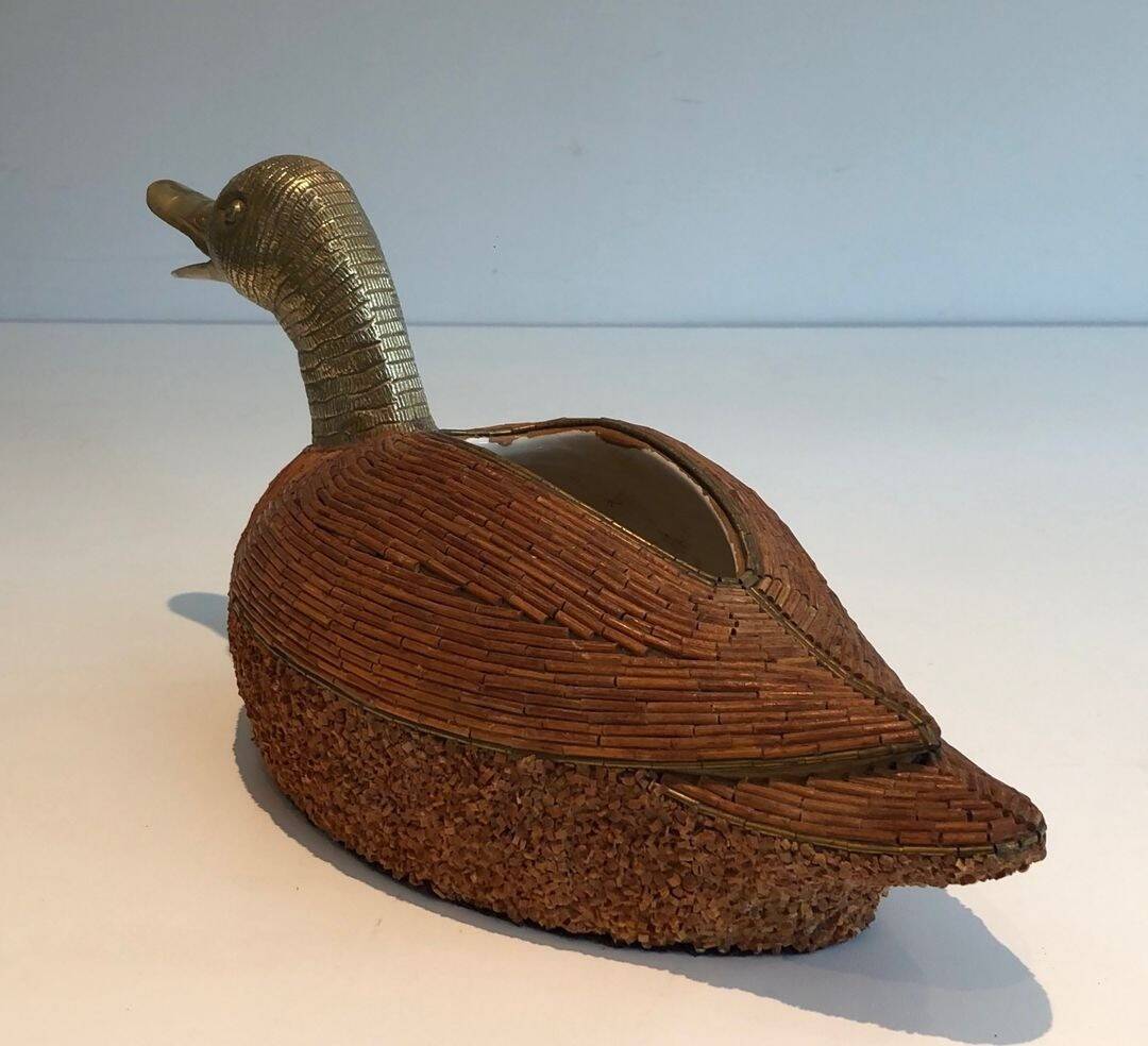 Ceramic and Brass Duck Catchall, Tarzia Firenze, Italian Work,
