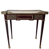 Living room table, Louis XVI style desk in wood, marble and brass