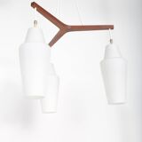 Scandinavian teak and opaline chandelier, Philips, 1960s