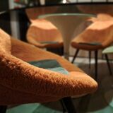 Set of 3 chairs, egg-shaped armchairs with compass legs, 1950