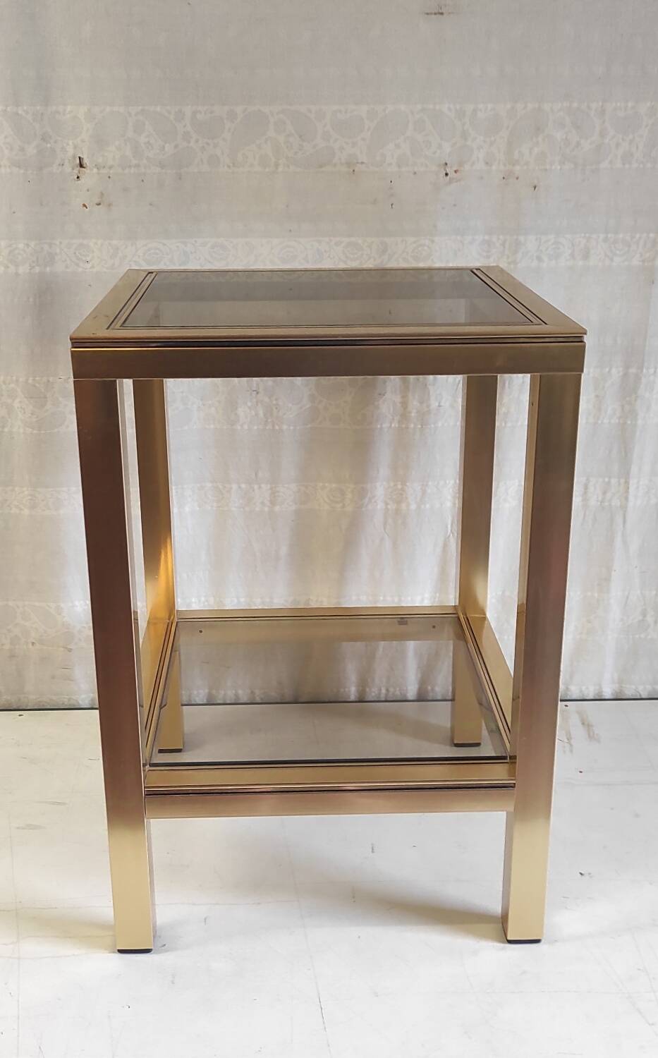 Side table in gilded metal and smoked glass - mid. 20th century