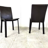 Dark brown leather dining chairs, set of 6 - 1980s