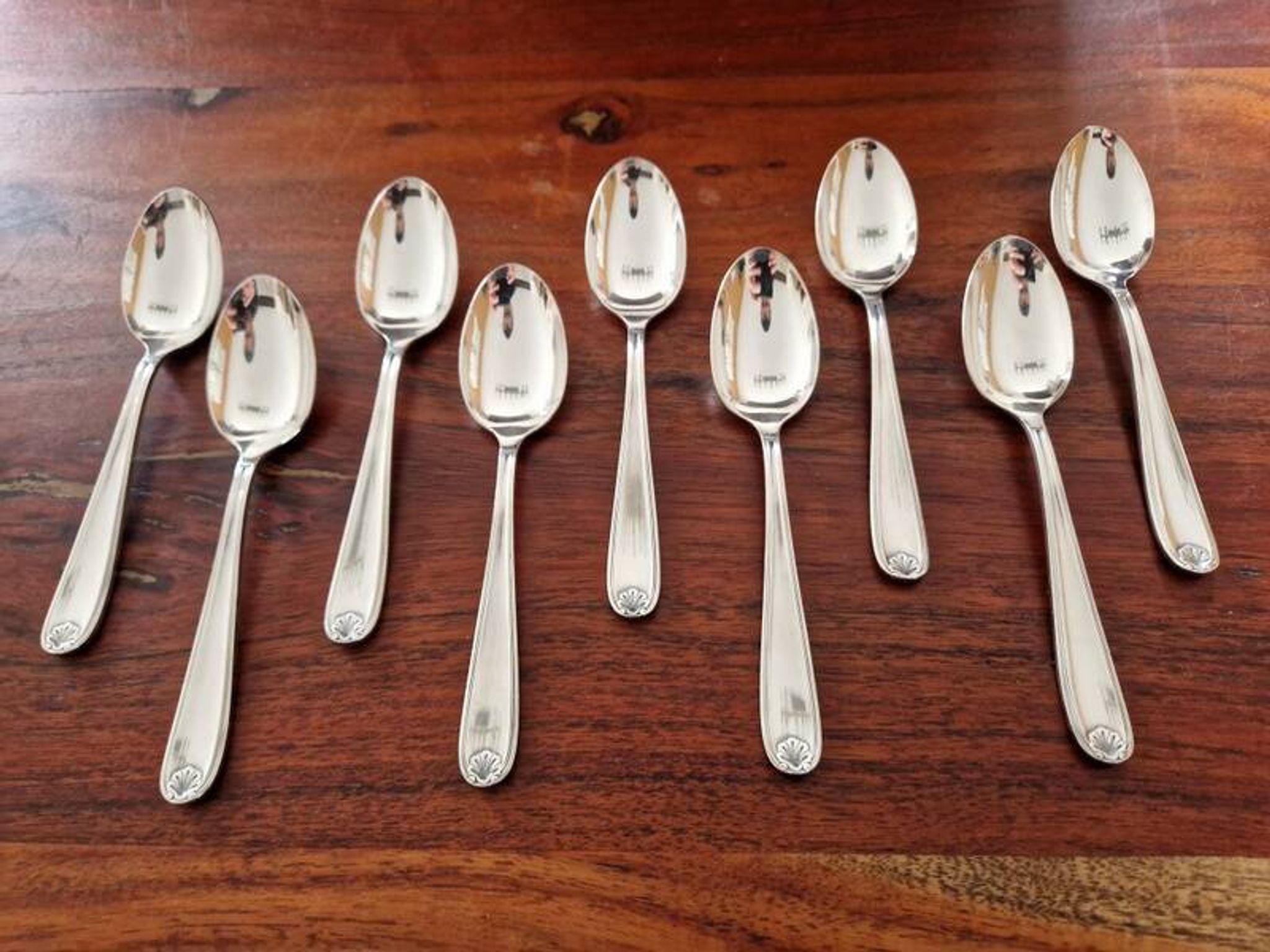 Christofle, Paris - Set of 9 small spoons (coffee) - Marot/Bérain model - in silver-plated metal