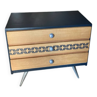 Vintage chest of drawers, Scandinavian line, ULTRA CHIC/ iron compass legs