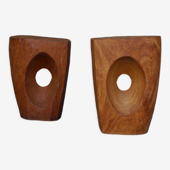 Tabourets sculpturaux contemporains en bois sculpté, Set de 2