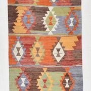 3x10 Geometric Multicolor Turkish Kilim Runner Rug,Rug For Hallway,95x295Cm