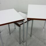 White Nesting Table Set with chrome frame and wood detail, 1970s