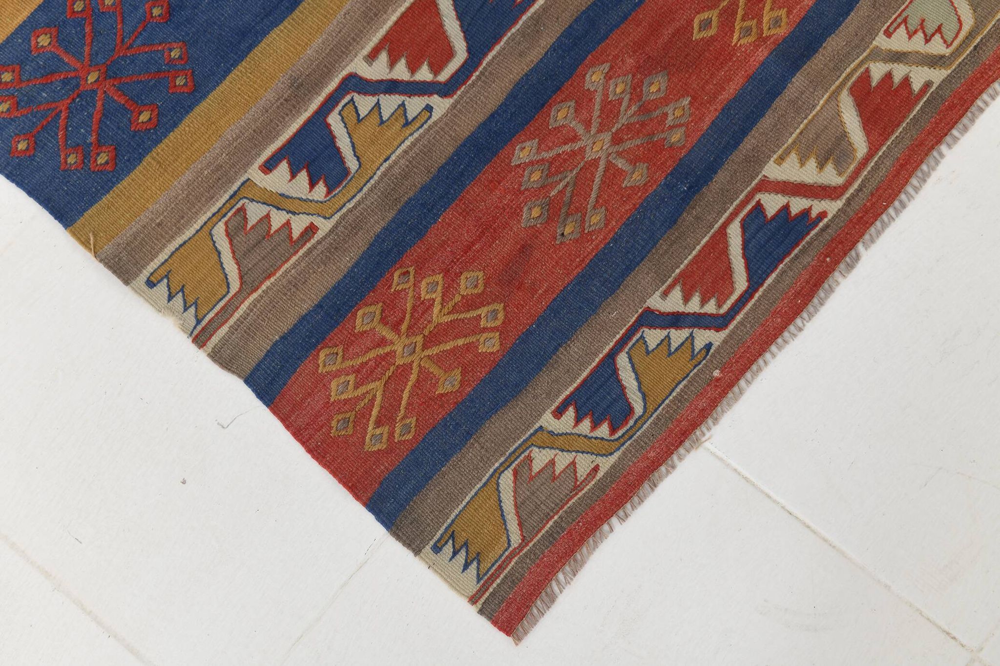 3x14 Navy Blue & Red Kilim Rug, 100x410 Rare Size Kilim Rug,Wool Runner Rug
