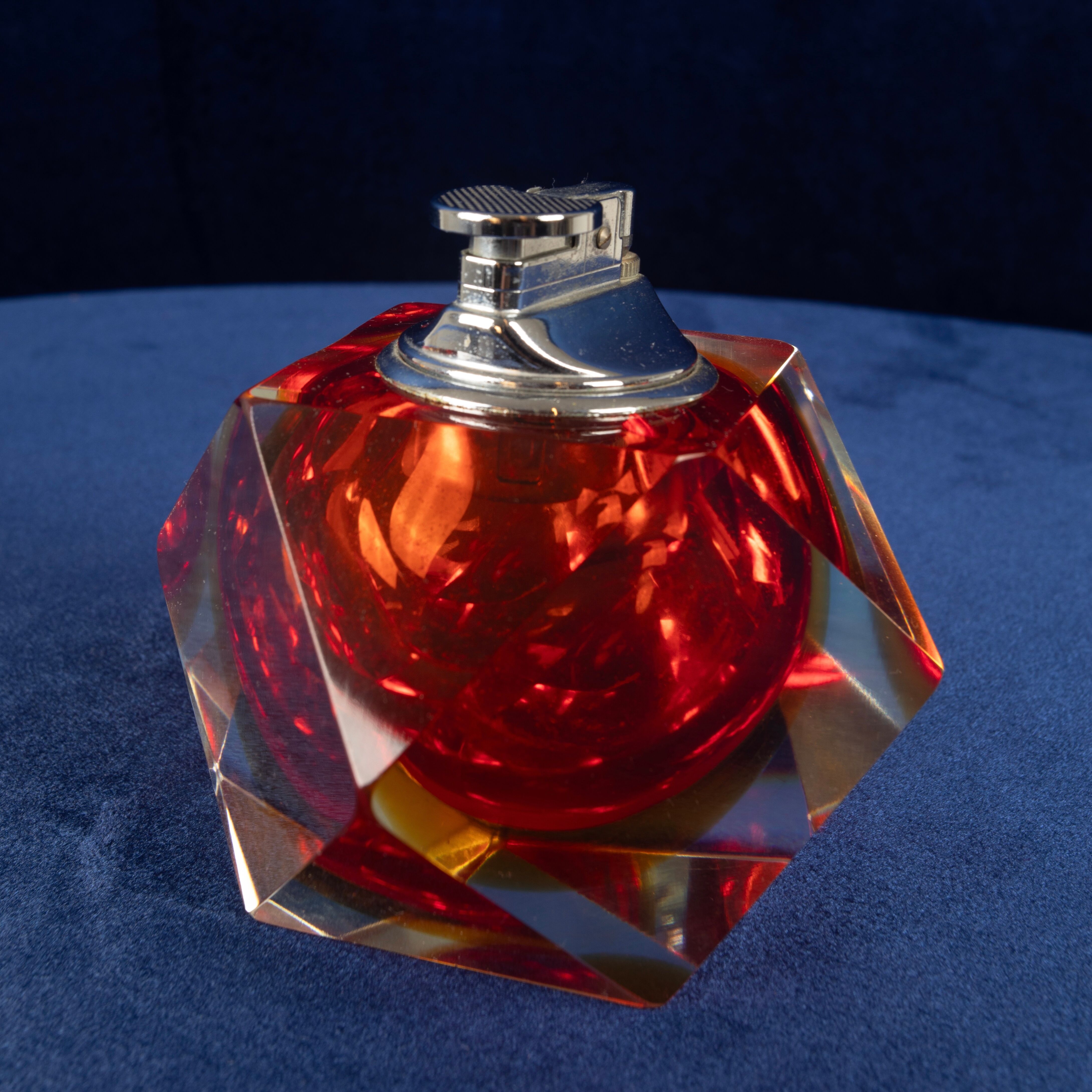 Faceted Murano Sommerso Glass Table Lighter by Alessandro Mandruzzato Italy 1970